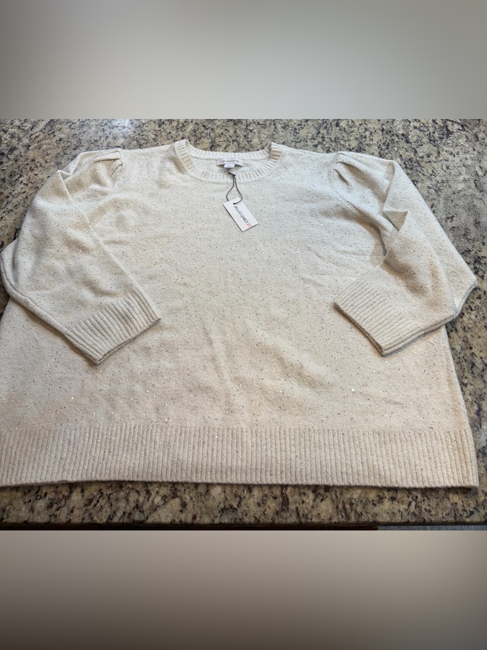 Liz Claiborne Sparkly Cream Crew Neck Sweater